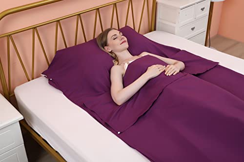 JITTY Sleeping Bag Liner 210x115cm Portable Lightweight Travel Sheet With Pillow Slot for Hotel Hostels Business Camping Backpacking Hiking Home(Purple) - Image 4
