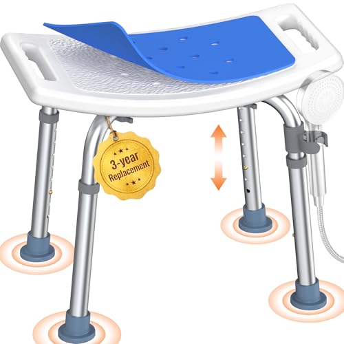 Luckfaith Shower Chair for Elderly Lightweight Shower Stool with Curved Seat Non-Slip Bath Chair Supports 348 lbs Adjustable Shower Seat for Disabled & Pregnant Blue