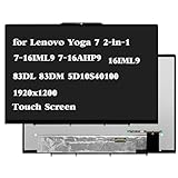 HPDELGB Replacement for Lenovo Yoga 7 2-in-1 16IML9 7-16IML9 7-16AHP9 16IML9 Type 83DL 83DM 83DL0002US 83DL0004US WUXGA 1920x1200 30Pin Laptop LCD Touch Screen Digitizer Assembly Bezel Panel