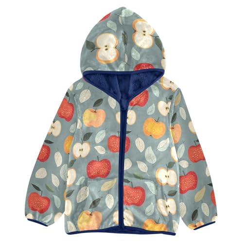 Farmhouse Apples Leaves Girls Fleece Jacket Girls Fall Jacket Boys Coats Zip Up Hoodie Children Sherpa Warm Outerwear 2-10T