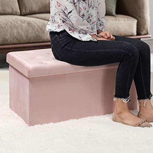 B Fsobeiialeo Folding Storage Ottoman, Long Shoes Bench, Velvet Footrest Stool Seat 31.5"X15.7"X15.7" (Pink, Large) #TOP4