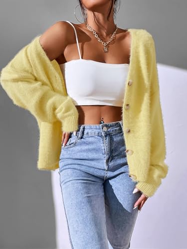 SHENHE Women's Cardigan Sweater Fuzzy Button Down Long Sleeve Open Front Drop Shoulder Cardigan Outwear4