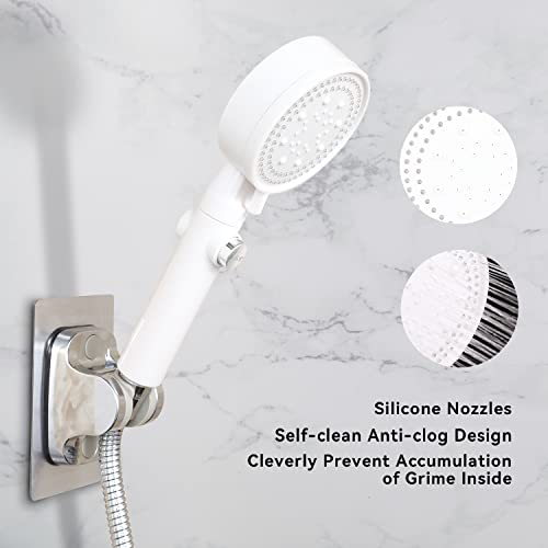 Ofctack High Pressure Shower Head 6 Functions Rainfall With Handheld High Flow On Off Switch Sprayer Stainless Steel Hose Combo With Bracket, White #TOP4