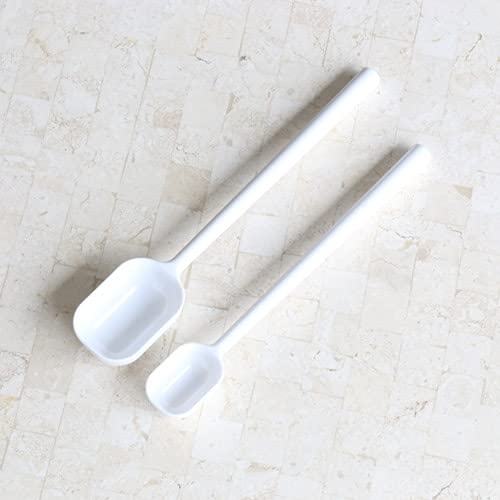 Plastic Measuring Spoon Set Of 2 Cute Small Teaspoon White Miniature Bowl Scoop Coffee Protein Powder Dry Good Liquid Seasoning Reusable Japan (Long Spoon) #TOP2