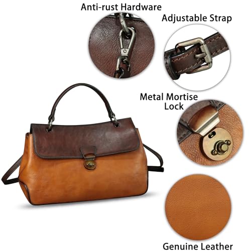 Image of Genuine Leather Handbag Satchel for Women Retro Leather Crossbody Bag Pouch Vintage Ladies Handbag Purse