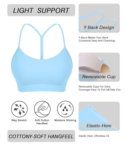 Image of Comper Y Back Sports Bra for Women Low Impact Racerback Workout Bras Sexy Thin Straps Yoga Bras with Removable Pads