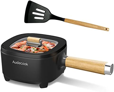 Audecook Electric Frying Pan, 2L Upgraded Cermic Non-Stick Coating Frying pan, Electric Ramen Cooker for Steak, Egg , Fried Rice, Oatmeal, Soup. Terminal Dual Power Controllable (Black/With Steamer)
