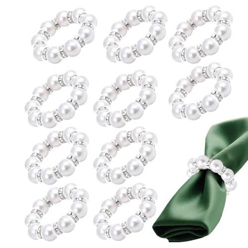 Fyrdyn Anillos para Servilletas - Portaservilletas de Perlas Imitación,10 Piezas de Tiras de Cuentas | para Cena de Fiesta Restaurante Hotel Boda Celebración Eventos