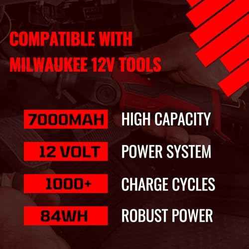 VANON Replacement for Milwaukee 12V Battery 7.0Ah 12V Battery Pack,Lithium-Ion High Capacity Batteries 12V 48-11-2411 48-11-2420 48-11-2401 48-11-2402 48-11-2401 48-11-2411 48-11-2425 (2-Pack)
