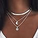 Aukmla - Collana vintage a strati in argento, con ciondolo a moneta, collana girocollo con luna, gioiello per donne e ragazze