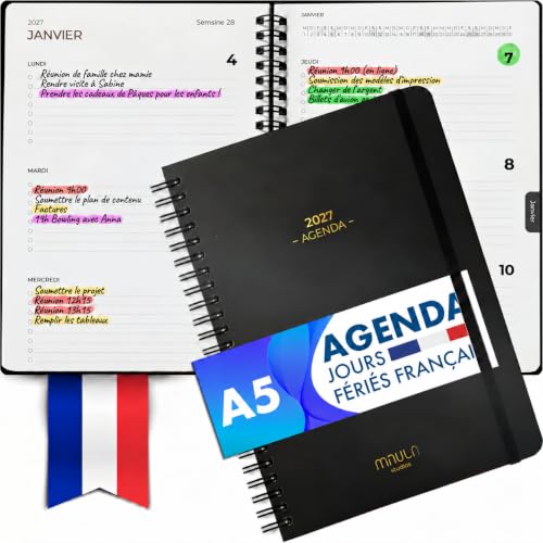 Agenda 2027 Semainier A5 – 12 mois de janvier à décembre, spirale