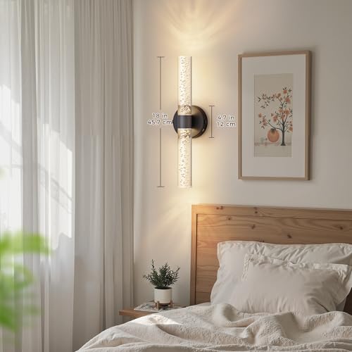 Image of DORESshop Battery Operated Wall Sconces Set of 2, 10000mAh Rechargeable Wall Sconce with Bubble Crystal, 9 Color Dimmable Wireless Wall Sconce, Sconce Wall Decor for Living Room, Bedroom, Black 18in