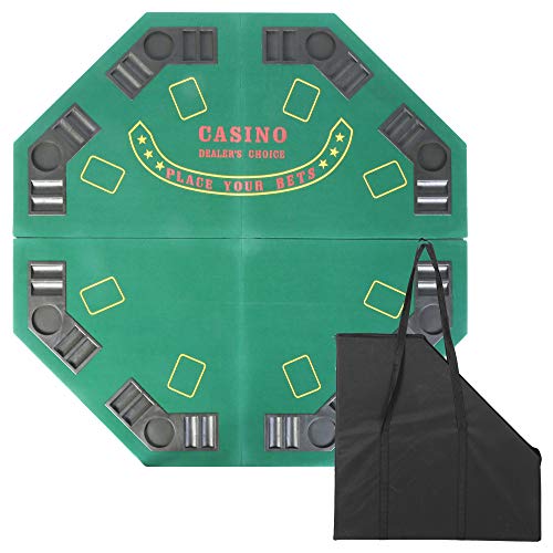 Luckyermore Folding Poker Table Top 47” 8 Players Layout Poker Mats With Carry Bag Cup Holder For Texas Holdem Casino #TOP7