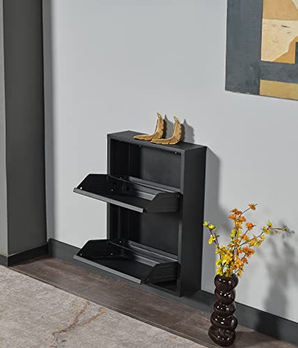 Alveon Flip Drawer Shoe Cabinet, Storage Organizer, Freestanding Shoe Rack, Wall Mounted No-Assembly (Black, 2 Drawer) #TOP4