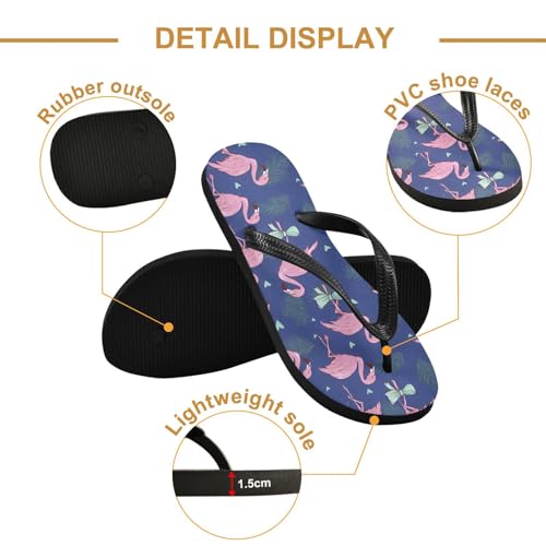 ALAZA Green Bow and Flamingo Flip Flops for Women Fashion Beach Slippers Comfort Mens Flip Flops Non-Slip Rubber Shower Slippers Sandal for Hotel Travel Sport,XS3