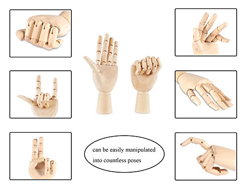 Fashionclubs 7" Wooden Sectioned Opposable Articulated Left/Right Hand Figure Manikin Hand Model For Drawing, Sketching, Painting (Left+Right Hand) #TOP4
