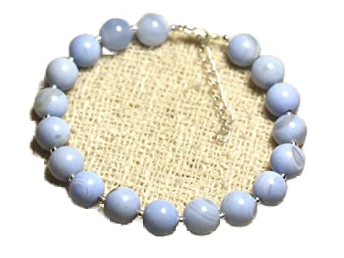 Bracelet en perles agate dentelle bleue de 8mm et finitions argent