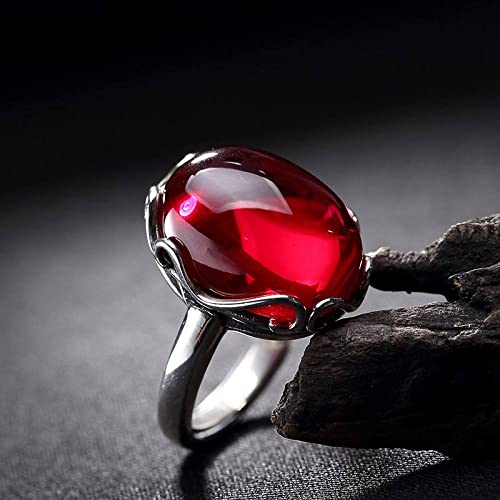 Bague ajustable en corindon rouge pour femmes style vintage