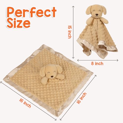 Image of Baby Dog Security Blanket, Soft Puppy Lovey Toy Blanket for Boys and Girls, Snuggle Toy Lovie Newborn Gift, Unisex Stuffed Animals Brown 16 Inch
