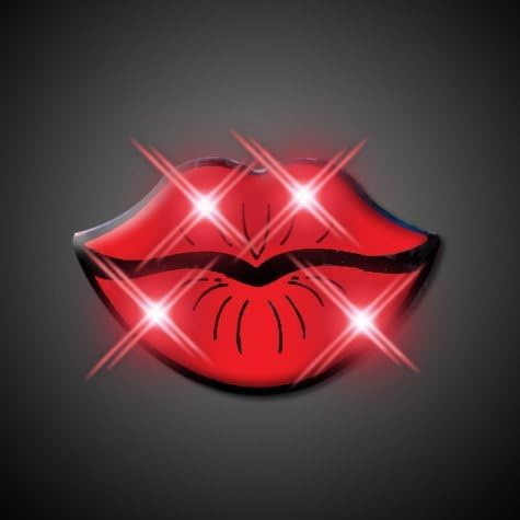 Light Up Kissy Lips Flashing Blinking LED Body Light Lapel Pins (5-Pack)