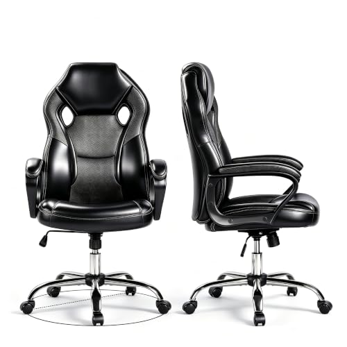 Image of Gaming Office Chair, PU & Mesh Design Computer Desk Chair, Wide Seat Big and Tall Swivel Office Chair, 400 LBS Weight Capacity Metal Base for Home Office Gaming