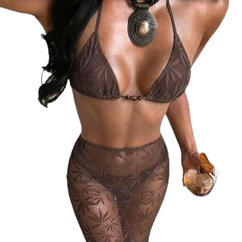 Conjunto de bikini triangular con falda de punto abierto suave