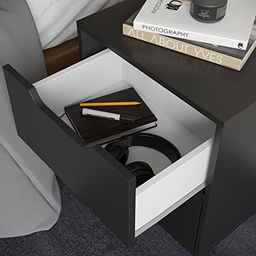 Conjunto 2 Mesas de Cabeceira Estilo Retrô 2 Gavetas Preto - Quality Móveis