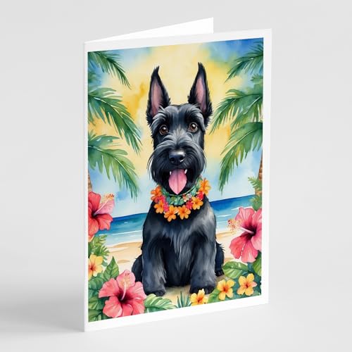 Caroline's Treasures Scottish Terrier Luau Greeting Cards Pack of 8 Blank Cards with Envelopes Whimsical A7 Size 5x7 Blank Note Cards
