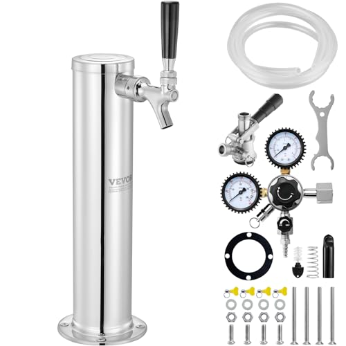 VEVOR Kegerator Tower Kit, Single Tap Beer Conversion Kit, Stainless Steel Keg Beer Tower Dispenser with Dual Gauge CGA320 Regulator & D-System Keg Coupler, Self-Closing Spring for Party Bar Home by VEVOR - Used condition - CA$106.11