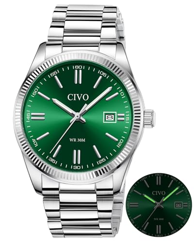 Imagen de CIVO Reloj Hombre Acero Verde: Analógico Impermeable Reloj Pulsera Hombre Cuarzo Luminoso Moda Regalo Hombre