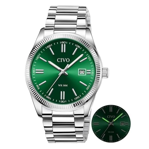 CIVO Herren Uhr Edelstahl Armbanduhr: Einfach Business Wasserdicht Uhren für Männer Grün - Analog Quarz Herrenuhr mit Leuchtend Datum