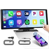 Hikity Portable Wireless Apple Carplay Android Auto Car Stereo, 10.26" HD IPS Touch Screen Portable Car Radio with Bluetooth Hands-Free/Mirror Link/GPS Navigation/Voice Control for All Vehicles