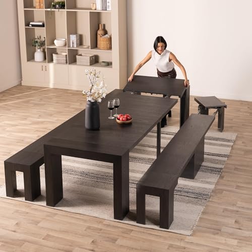 Transformer Table Solid Wood Extendable Dining Table, Black - image 1