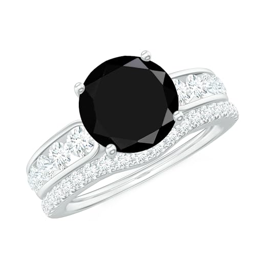 Certified Lab Grown Black Diamond Bridal Ring Set, AAAA Quality, Diamond Engagement Ring with Wedding Band