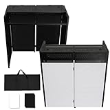 Neoaider DJ Facade Booth w/Double Top Desktop, DJ Booth Table Station with Black & White Scrims, Detachable DJ Table, Carrying Bag, Foldable Metal Frame DJ Booth Panel for Show, Wedding, Clubs