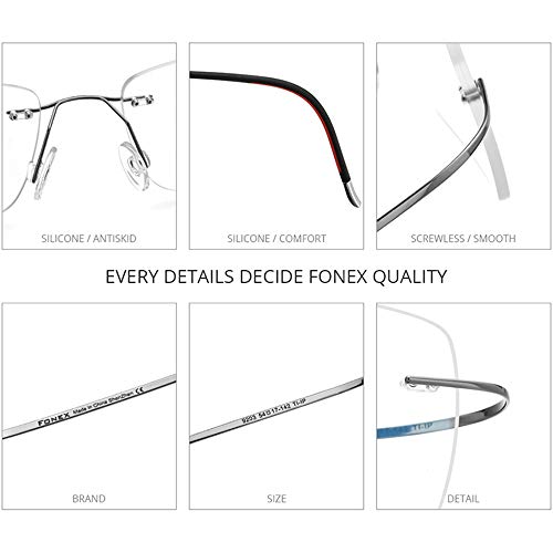 Fonex Titanium Glasses Men,Rimless Square Eyeglasses Frame Frameless Myopia Optical Eyewear (9203, Grey) #TOP2