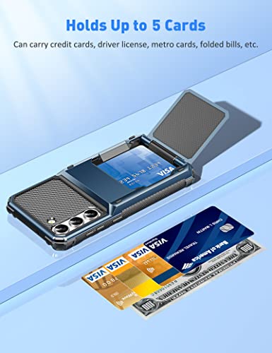Cooya For Samsung S23 Case Wallet 5 Credit Card Holder Slot Flip Cover Galaxy S23 Wallet Case Back Pocket Dual Layer Protective Hard Shell Tpu Rubber Bumper For Samsung Galaxy S23 6.1 Navy Blue #TOP4