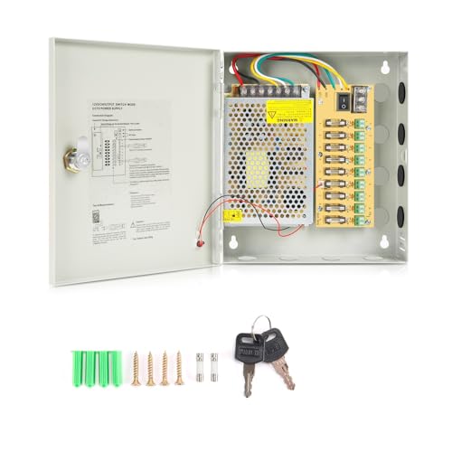 �ϒ����d�� CCTV�d���{�b�N�X�A9�|�[�g�`�����l��DC 12V 10A 120W�z�d�����q���[�YAC 110-240V�Ď��J���� �d�q�H��E�C���E�o�b�e���[�[�d�p(A)