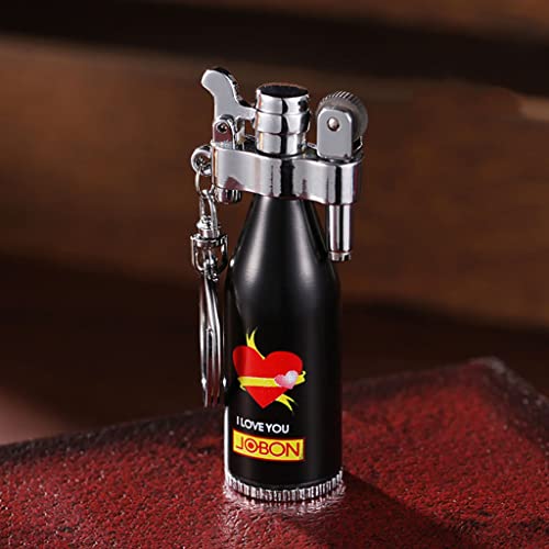 Liten vinflasktändare, Flintljusslipskiva kan fyllas på, Tändare Nyckelring Metall Fotogen cigarretändare Herrpresent för ljusrökning (Color : Black)