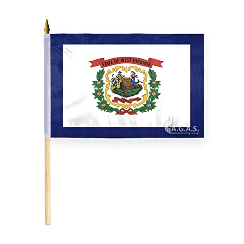 AGAS West Virginia Stick Flag 12x18 with Wood Pole