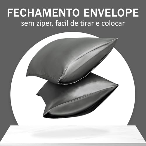 Kit 2 Fronhas de Cetim 2 Peças Sofisticadas Capa de Travesseiro 50x70cm Liso e Brilhoso Anti Frizz T