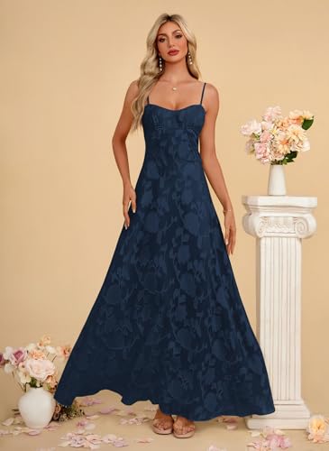 Image of Women's Elegant Wedding Guest Dress Spaghetti Straps Slim Fit Floral Sleeveless Formal Dress Maxi Evening Party