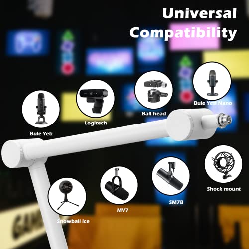 BOMGE ブームアームマイクスタンド - 調節可能な高耐久サスペンションブームシザーアームスタンド、ケーブル管理チャンネル付き、デスククランプ、ポッドキャスト、ストリーミング、ゲーム、ホームオフィス、レコーディング用 (白)
