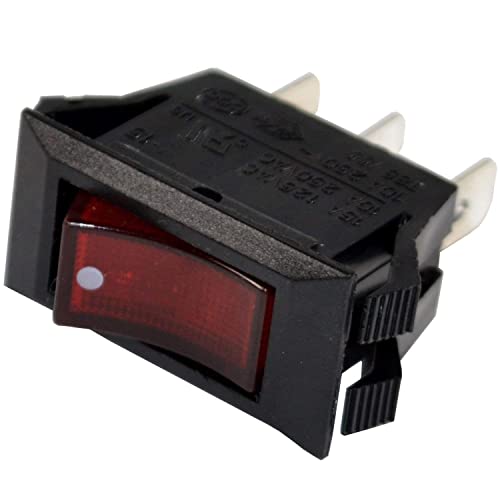 Hqrp Red Lighted Rocker Switch On Off 3 Prong 15A 125V, Neon Lamp, Electric Fire Place, Grinder, Surge Protector Sr-22 Sr22, Delta Sander #TOP2