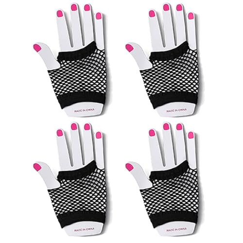 SIXDAWANJIA 4 Pairs Black Fishnet Gloves for Women,Fingerless Stretch Mesh 80s Retro Short Wrist Gloves, Halloween Costume Accessories & Fashion Party Wear