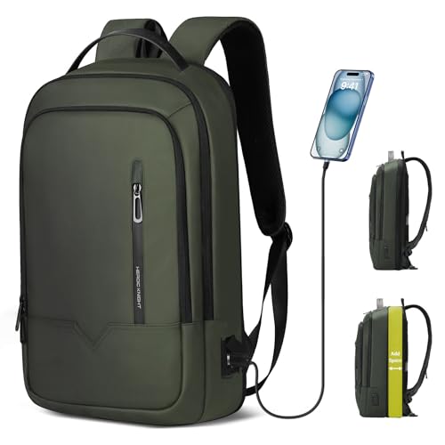 HEROIC KNIGHT Mochila Expandible para Laptop 15.6'' con Puerto USB, Impermeable, Ligera y Antirrobo, de 18 a 25 L, Ideal para Oficina, Viajes y Escuela, para Hombres y Mujeres - Verde