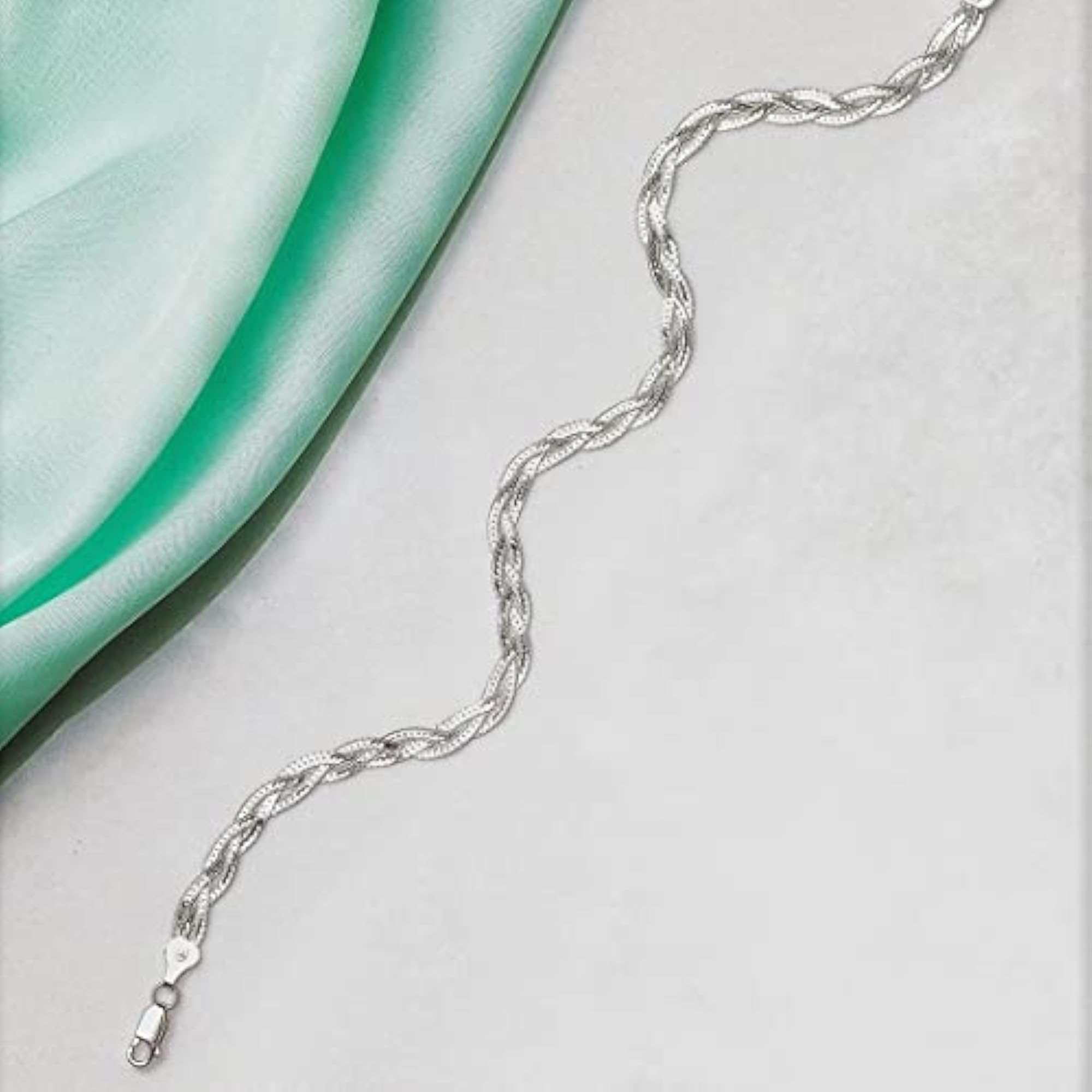 Women's 925 Sterling Rhodium Plated Braided Anklet, Elegant