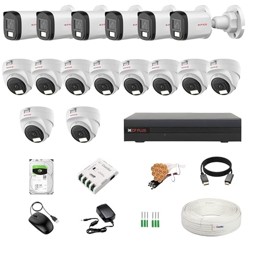 Image of CP Plus illumax 2.4MP 16 CH DVR, 2.4MP 10 Dome & 6 Bullet Cameras [Color Night Vision + Built-in Audio MIC + SMART Dual Light + Motion Detection] + 4TB HDD + 8 CH SMPS 2 Nos + CCTV Cable +BNC /DC