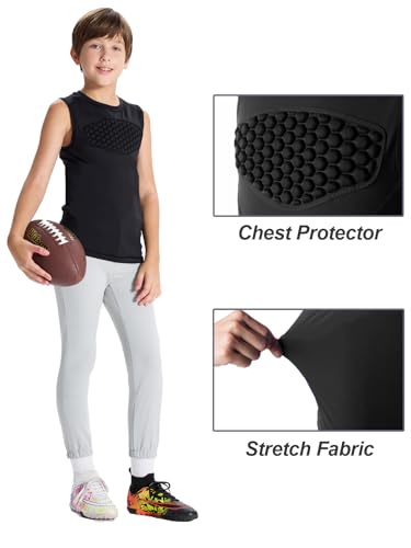 DEVOROPA Youth Baseball Chest Protector Softball Padded Compression Shirt Football Lacrosse Heart Guard Sternum Undershirt Black M