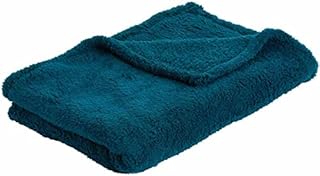 wilko Dark Teal Teddy Throw, 100% Polyester Washable Teddy Fleece Throw, 130 x 170cm